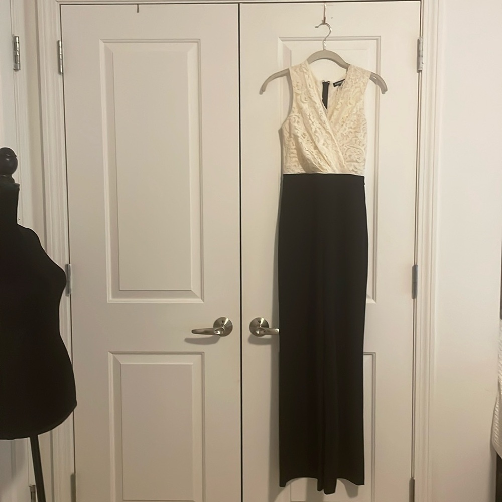 Express- white lace faux wrap jumpsuit w/pockets